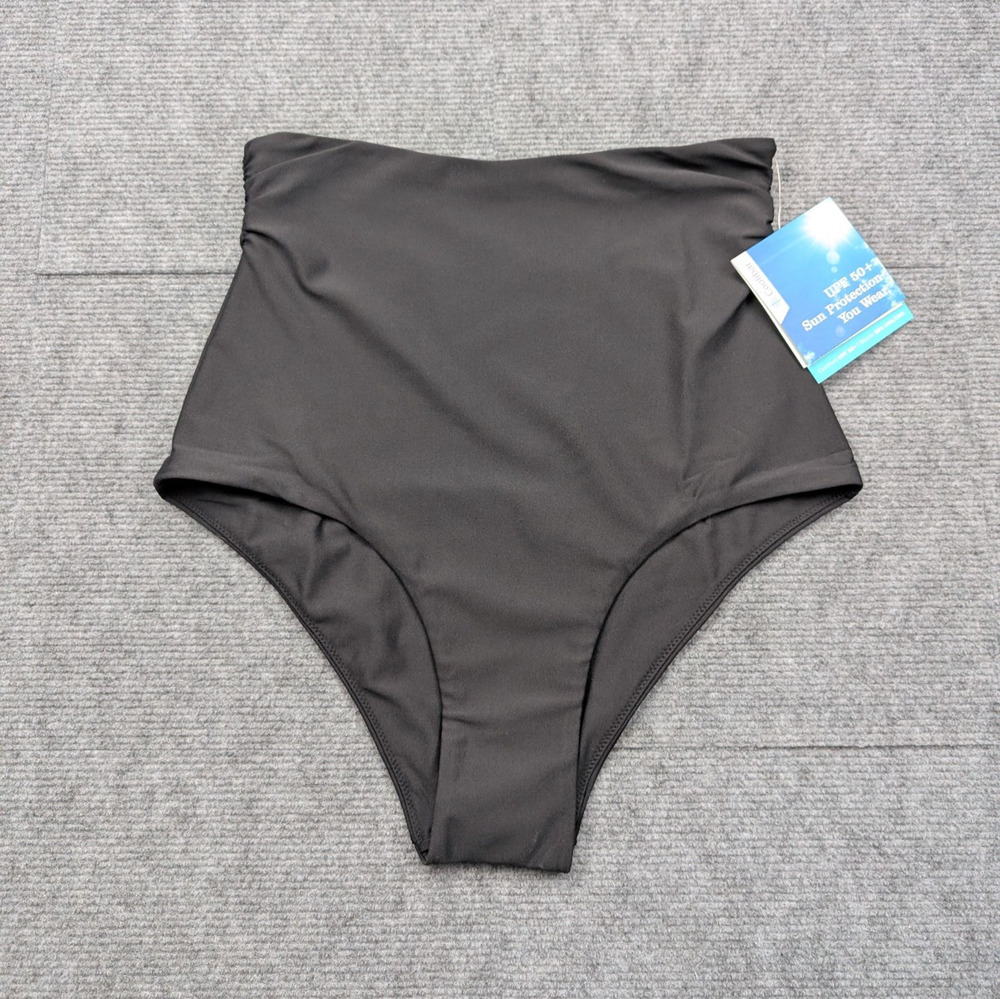 Coolibar Golden Isles Ultra High Rise Swim Bottoms Womens Large Black UPF 50+